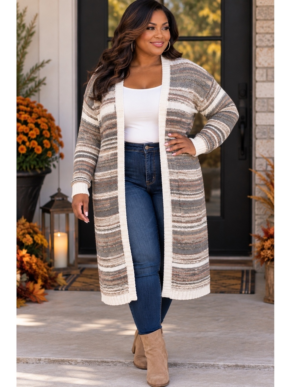 1337 Natural Reflections XL 23" ptp Striped Long Cardigan Sweater A0001337